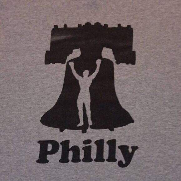 Philly Tee  Brand Gildan Heavy Cotton  Size Medium  PTP 19" Length 26" Color Gre - Picture 1 of 7
